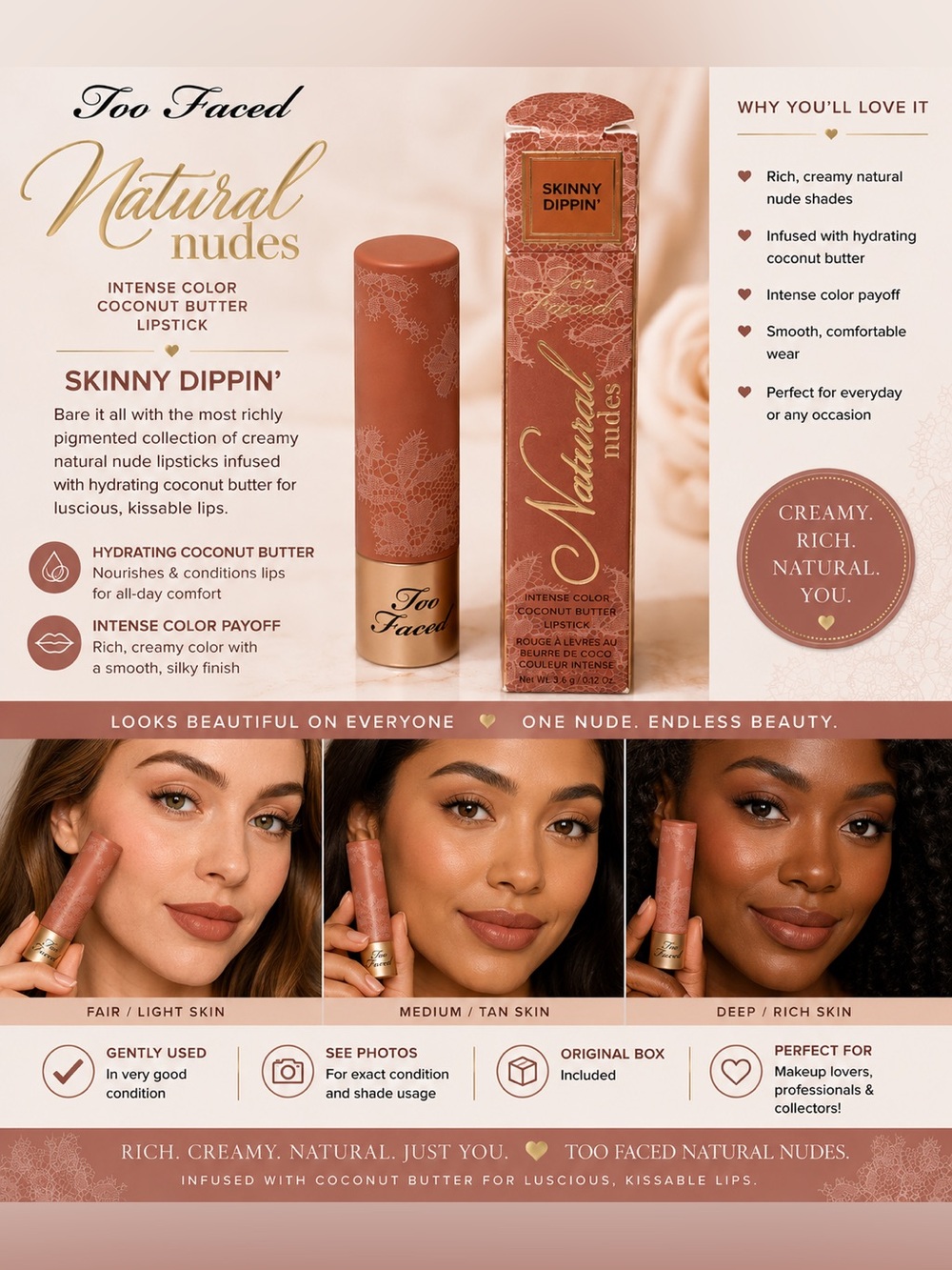 Too Faced Skinny Dippin' Natural Nudes Lipstick — Nude Brown